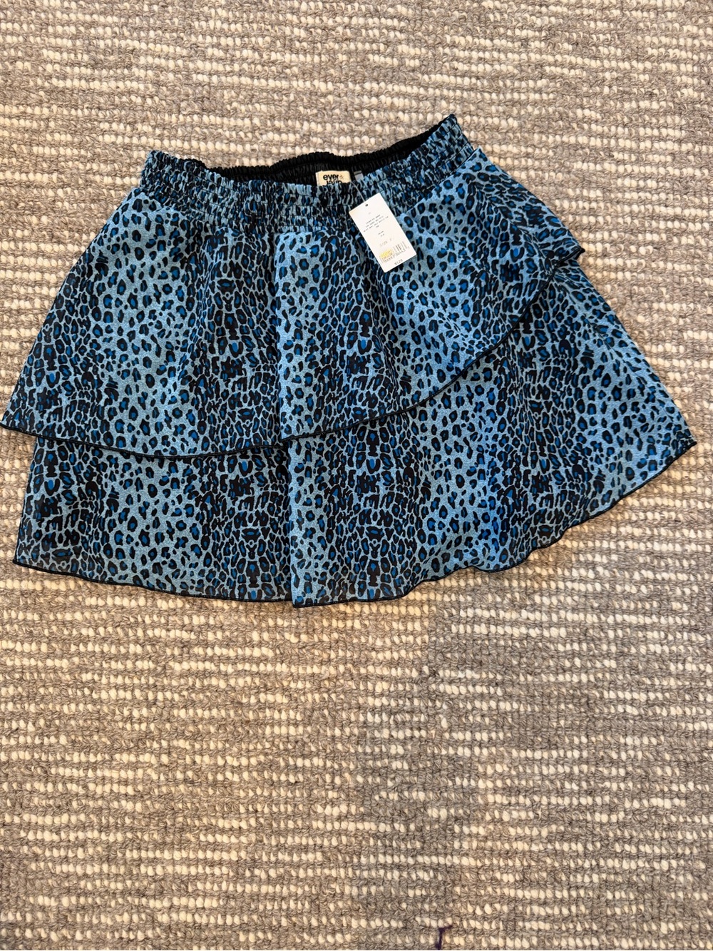 Blue Leopard Print Tiered Mini Skirt